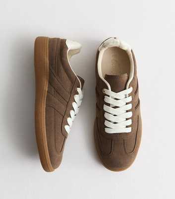 Light Brown Faux Brushed Leather Lace Up Trainers