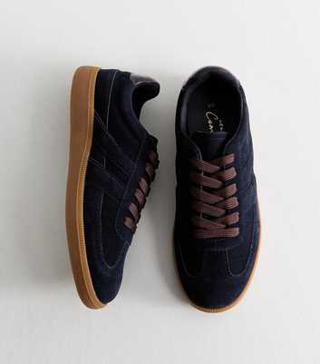 Navy Faux Suede Contrast Stripe Trainers