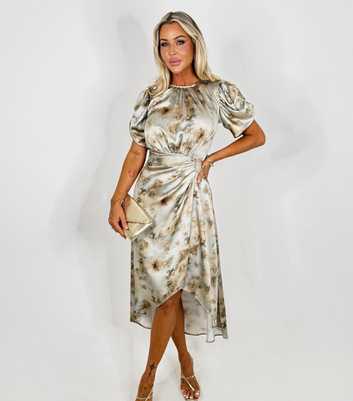 AX Paris Grey Satin Puff Sleeve Midi Dress