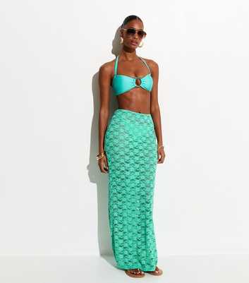 Turquoise Lace Column Beach Maxi Skirt