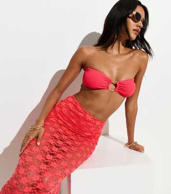 Dark Coral Lace Column Beach Maxi Skirt