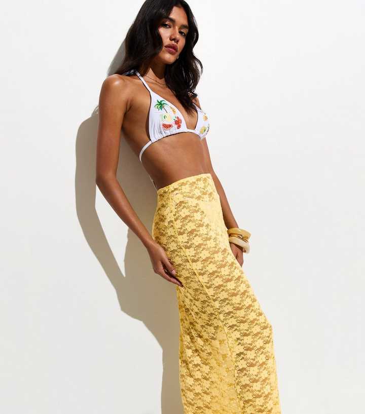 Light Yellow Lace Column Beach Maxi Skirt
