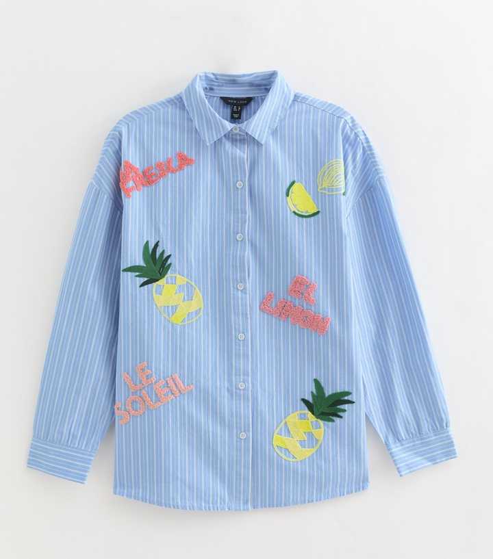 Blue Pina Fresca Stripe Embroidered Shirt
