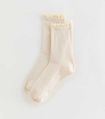 Cream Ribbed Crochet Frill Ankle Socks
