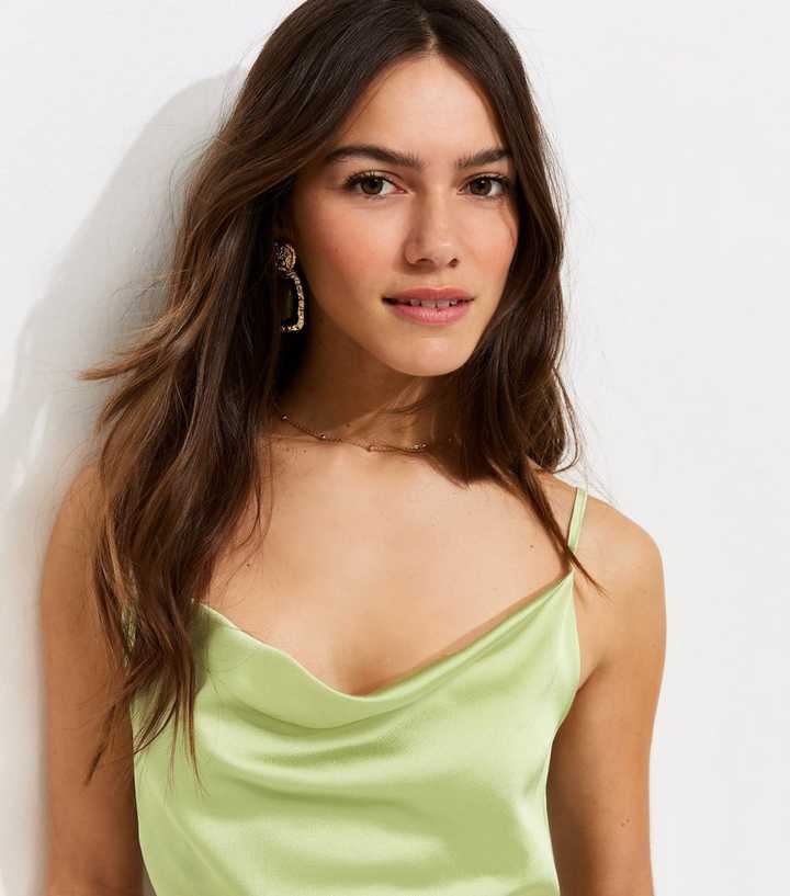 Petite Light Green Satin Slip Midi Dress | New Look