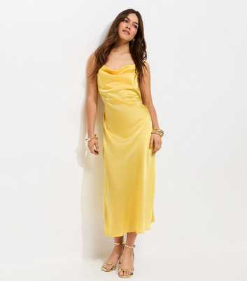 Petite Light Yellow Satin Slip Midi Dress