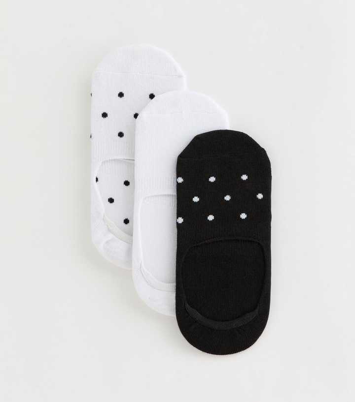 Pack of 3 Black and White Polka Dot No Show Socks