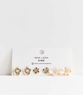 Pack of 3 Gold Tone Mini Flower Stud Earrings