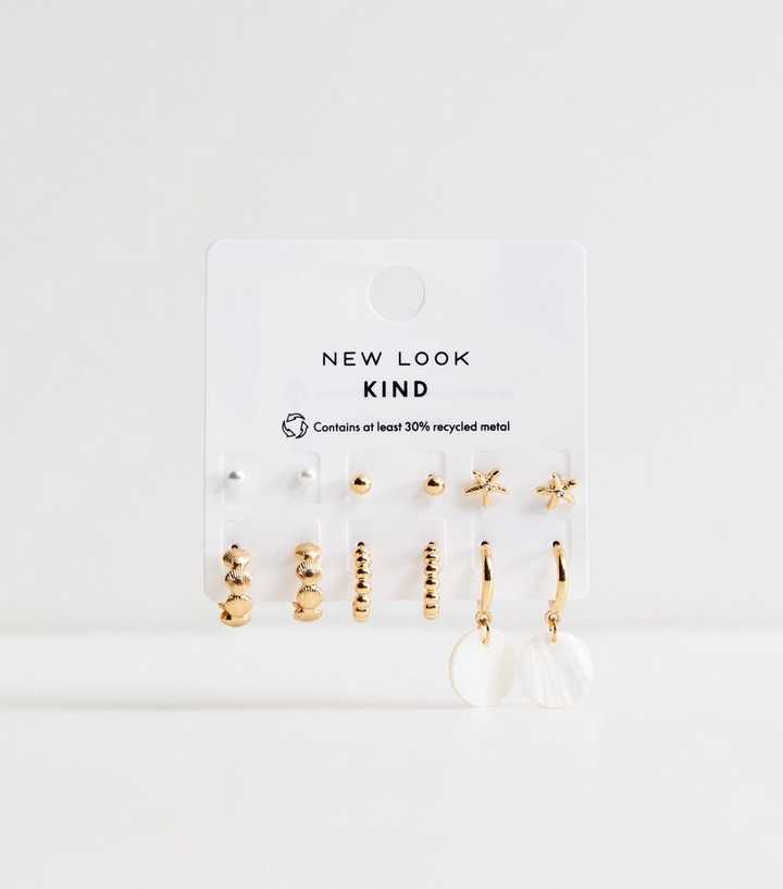Pack of 6 Gold Tone Stud and Open Hoop Earrings