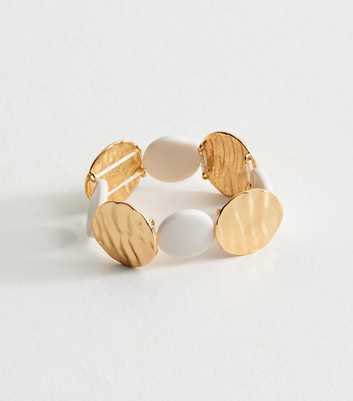 Gold Tone White Textured Disk Bracelet