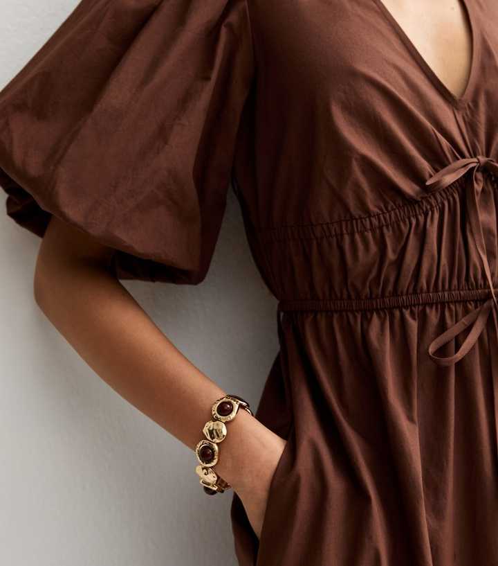 Gold Tone Beaten Texture Stretch Bracelet