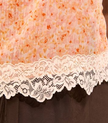Curves Pink Floral Chiffon Lace Trim Cami Top | New Look