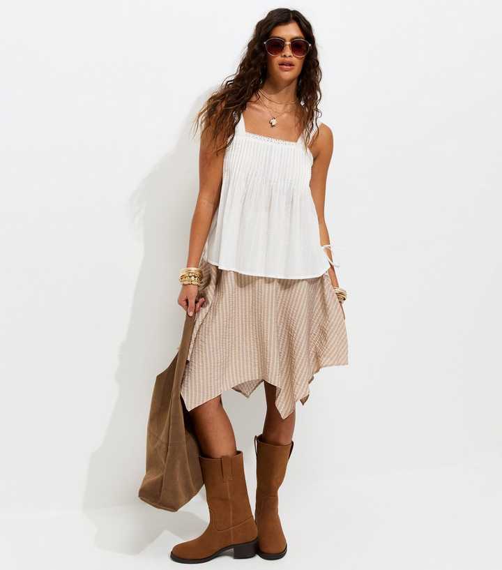 Stone Crinkle Texture Striped Handkerchief Hem Skirt