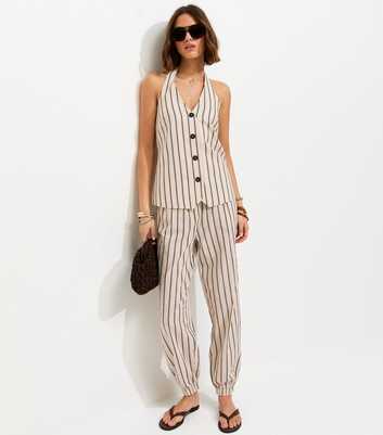 Cream Cotton Stripe Tailored Cuffed Trousers