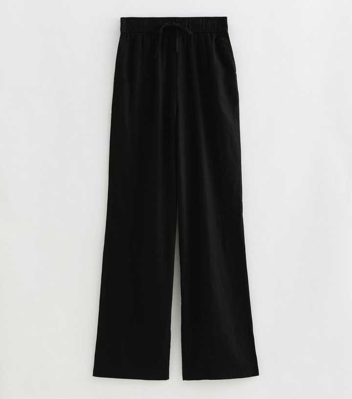 Tall Black Linen Rich Wide Leg Trousers