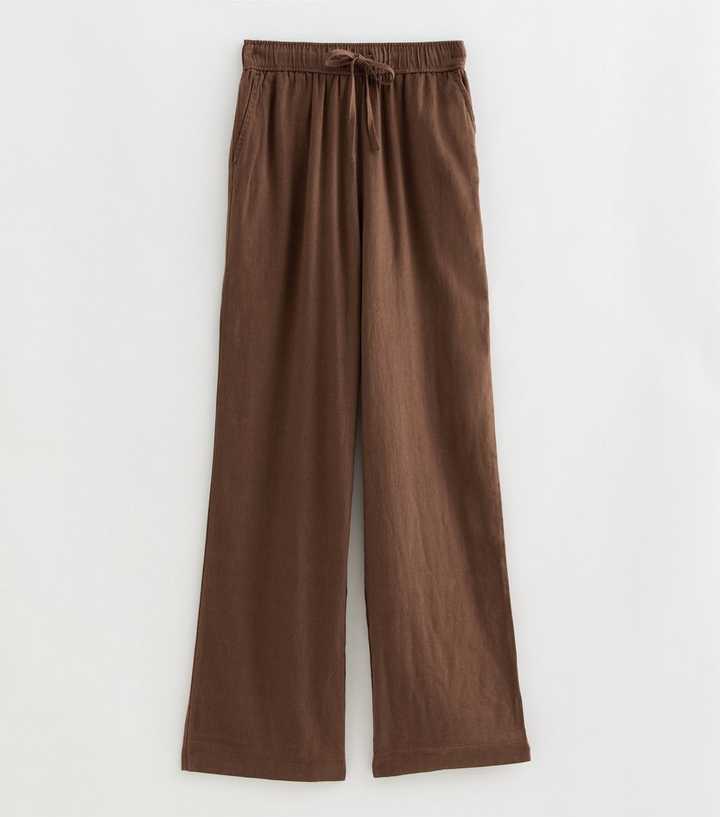 Tall Dark Brown Linen Rich Wide Leg Trousers