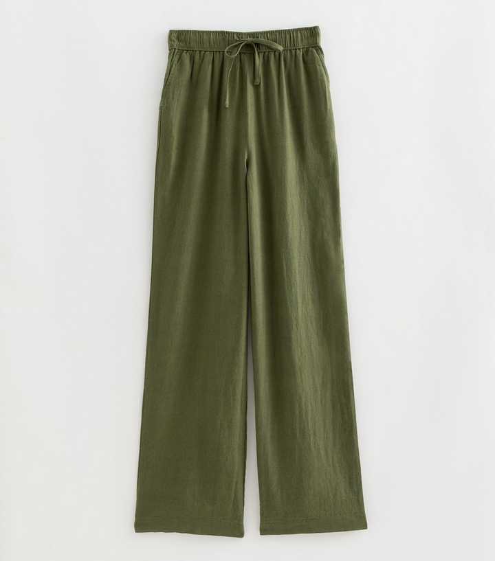 Tall Light Khaki Linen Rich Wide Leg Trousers