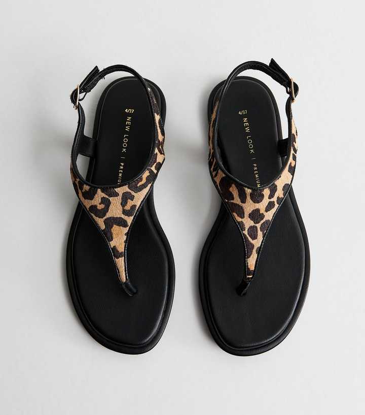 Premium Real Leather Stone Leopard Print Toe Post Sandals