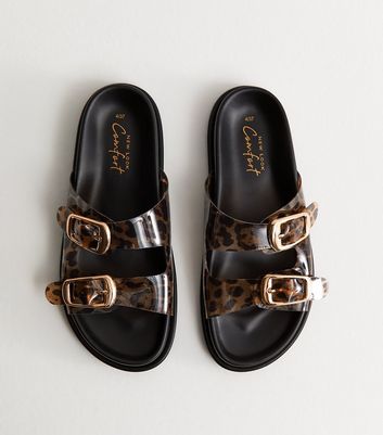 Stone Leopard Print Double Strap Jelly Sandals