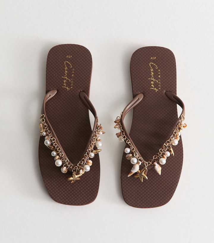 Dark Brown Fishing Charm Flip Flops