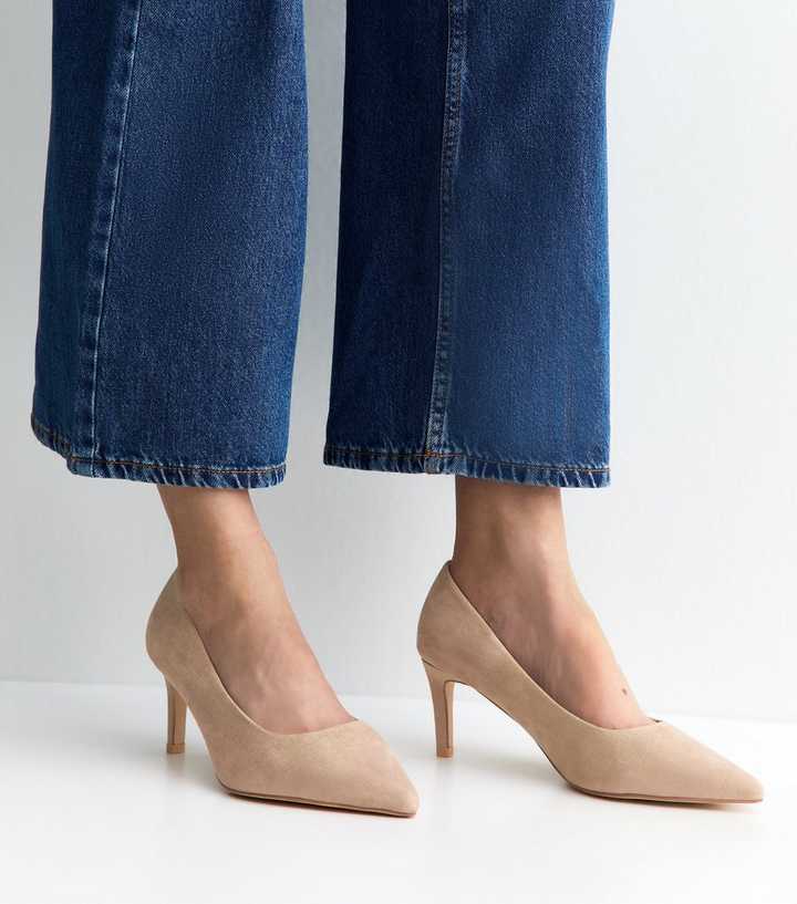 Extra Wide Fit Light Brown Faux Suede Court Shoes