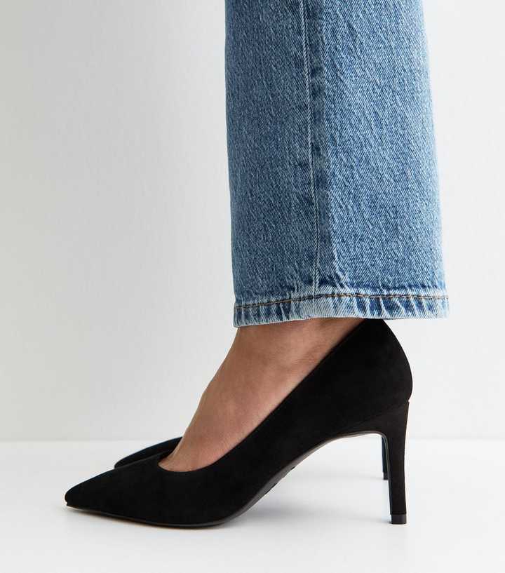 Premium Black Real Suede Pointed Toe Court Shoes