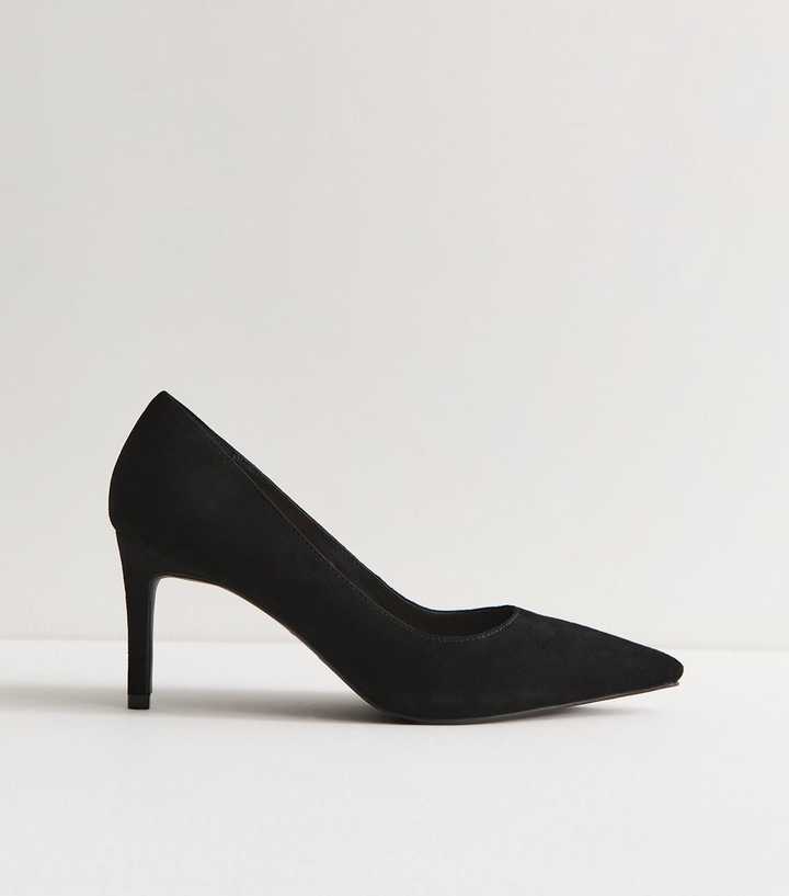 Premium Black Real Suede Pointed Toe Court Shoes