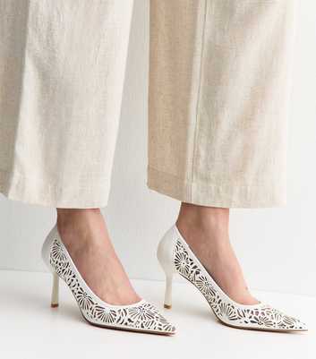 White Faux Leather Laser Cut Out Court Shoes