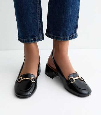 Black Faux Leather Slingback Loafers 