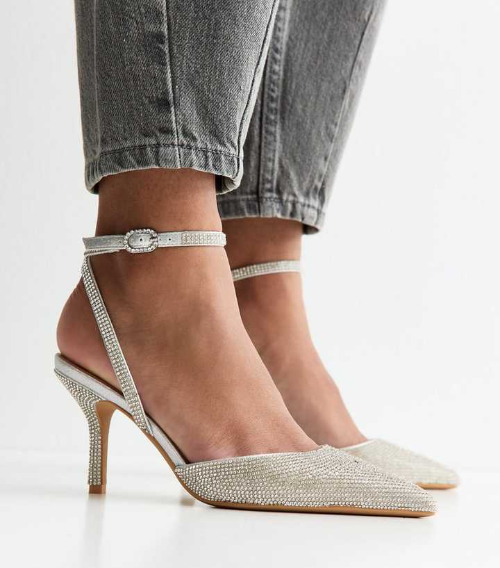 Silver Diamanté Embellished Court Shoes