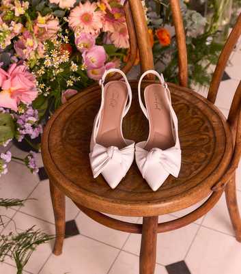 White Faux Leather Bow Slingback Court Shoes