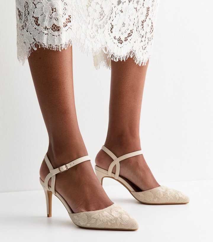 Off White Floral Embroidered Stiletto Court Shoes