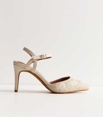 Off White Floral Embroidered Stiletto Court Shoes