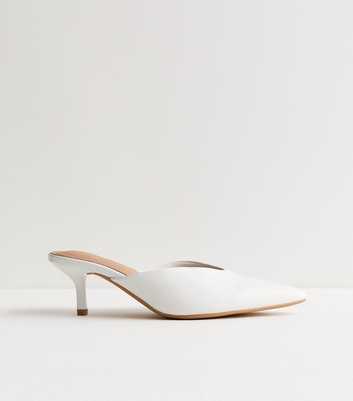 White Faux Leather V-Cut Mules