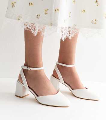 Wide Fit White Faux Leather Almond Toe Pumps
