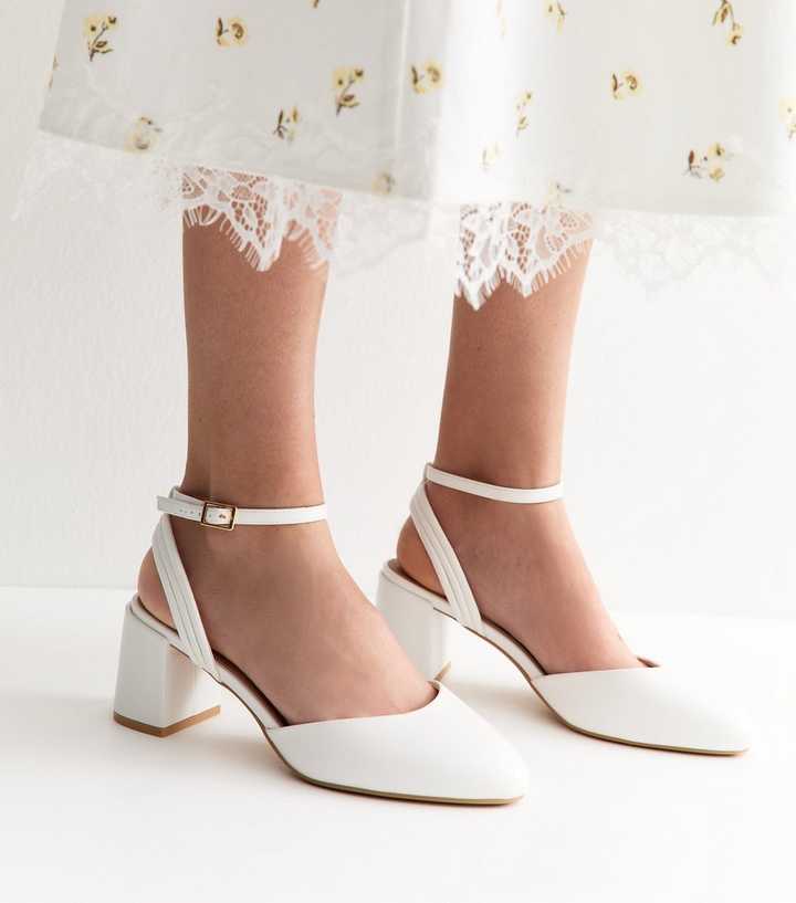 Wide Fit White Faux Leather Almond Toe Pumps