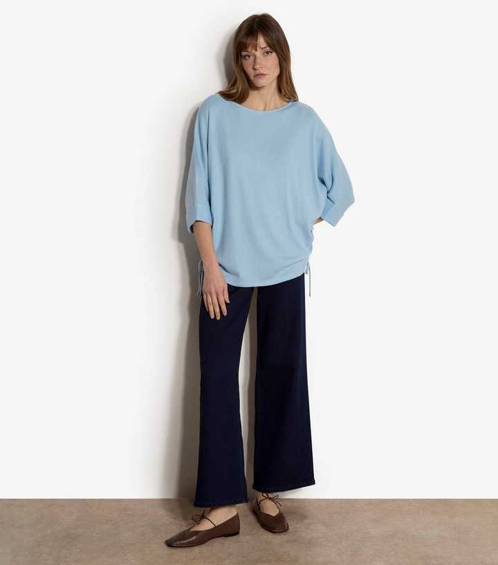 Apricot Blue Batwing Sleeve Drawstring Hem Jumper