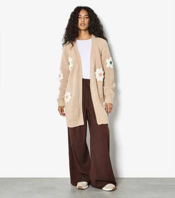 Apricot Stone 3D Daisy Embroidered Open Cardigan