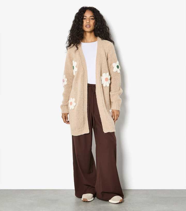 Apricot Stone 3D Daisy Embroidered Open Cardigan