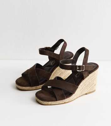 Extra Wide Fit Brown Strappy Wedge Sandals
