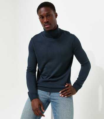Navy Regular Fit Knitted Roll Neck Jumper