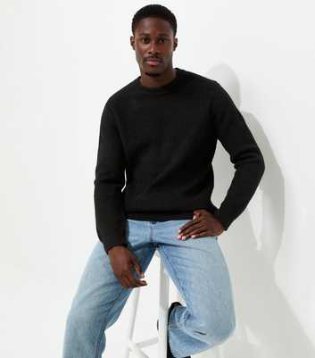 Black Regular Fit Long Sleeve Fisherman Crew Neck Jumper