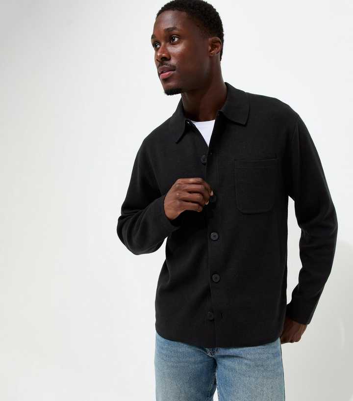 Black Cotton Rich Regular Fit Long Sleeve Knitted Shacket