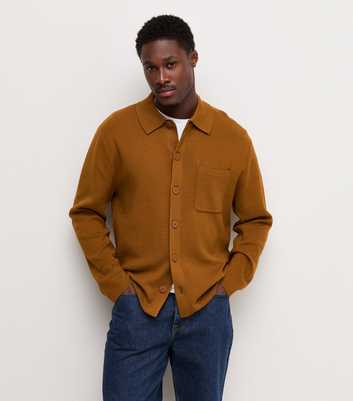 Light Brown Cotton Rich Regular Fit Long Sleeve Knitted Shacket