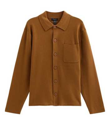 Light Brown Cotton Rich Regular Fit Long Sleeve Knitted Shacket