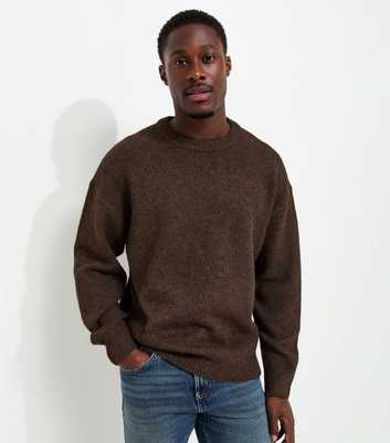 Brown Oversized Fit Knitted Crew Neck Jumper