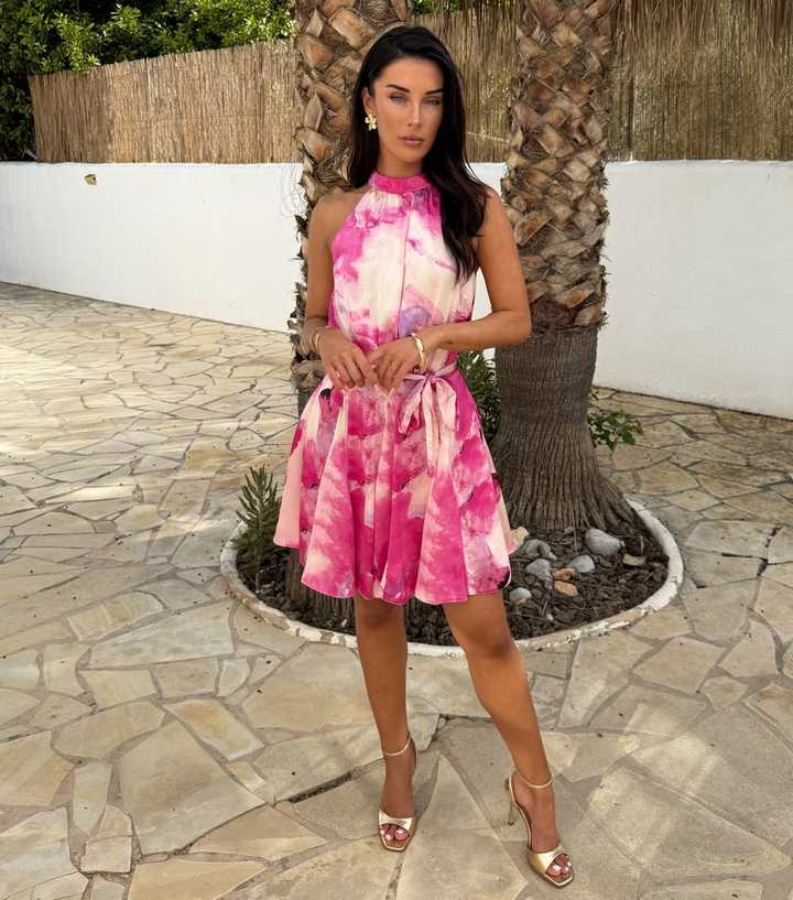 AX Paris Pink Marble Print Halter Neck Mini Dress | New Look AX Paris Pink Marble Print Halter Neck Mini Dress | New Look