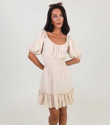 AX Paris Stone Puff Sleeve Frill Hem Mini Dress