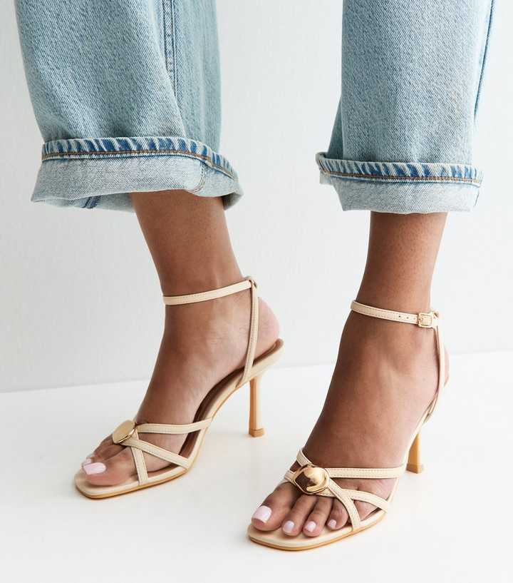 Off White Faux Leather Sculpted Charm Detail Strappy Sandals
