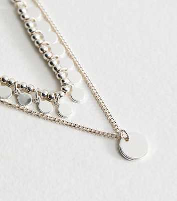 Silver Tone 2 Layer Coin Tassle Pendant Necklace